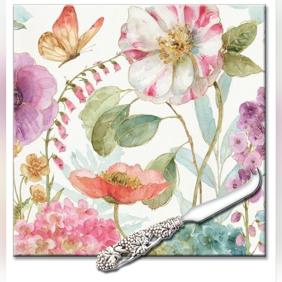 Counter Art Rainbow Seeds Square Tempered Glass Cheese Board with Cheese Knife - Picture 2 of 3